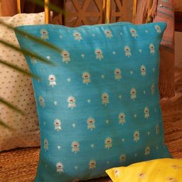 JAYPORE Turquoise Blue And Pink Floral Silk Square Cushion Cover-image-46