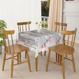 Kuber Industries White & Grey Floral Waterproof Square 4-Seater Table Cover-52