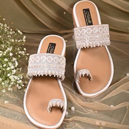 MIRAKI Women Woven Design Ethnic Embellished One Toe Flats-11