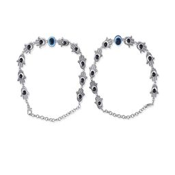 Samsiddhi Women Set Of 2 Silver-Plated Evil Eye Artificial Beads Spring Ring Anklet-image-93