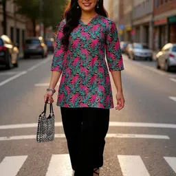 THE FAB FACTORY Floral Printed Kurti-image-4