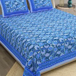 The Craft Monk Blue & White Floral King Bedsheet with 2 Pillow Covers-image-86