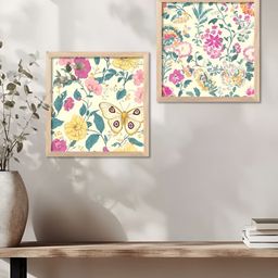 WALLLANE Brown & Pink 2 Pieces Wood Madhubani Wall Art-picture-2