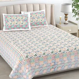 The Craft Monk Satrangi Floral 240 TC Pure Cotton King Bedsheet & 2 Pillow Covers-image-62