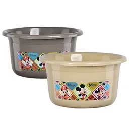 Aura Beige & Grey 2 piece Abstract Plastic Bath Accessories Set-0