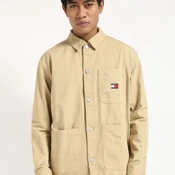 Tommy Hilfiger Men Spread Collar Solid Cotton Oversized Casual Shirt-image-99