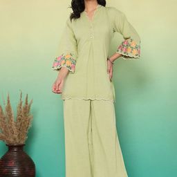Yufta Embroidered Pure Cotton Tunic & Palazzo Co-Ord Set-picture-34