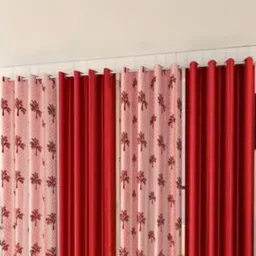 AADI TRADERS Set of 4 Maroon Floral Printed Ripple Fold Long Door Curtain-picture-22
