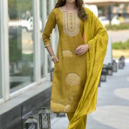SHREE LAXMINARAYAN EXPORT Floral Printed Thread Work Kurta With Trousers & Dupatta-picture-19
