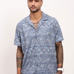 SHOWOFF Men Comfort Relaxed Fit Cuban Collar Geometric Printed Cotton Casual Shirt-image-73