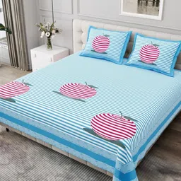 JAIPUR FABRIC Blue & White Striped Cotton 254 TC King Bedsheet Set 2.74m x 2.28m-image-99