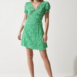 Happiness istanbul Women Floral Printed Puff Sleeve Wrap Dress-image-82