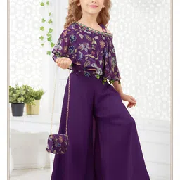 PINK LEAF Kids Printed One Shoulder Top With Palazzos-image-26