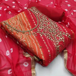 HERE&NOW Bandhani Printed Beads And Stones Unstitched Dress Material-image-90