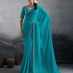 KALINI Striped Zari Saree With Embroidery Blouse Piece-image-8