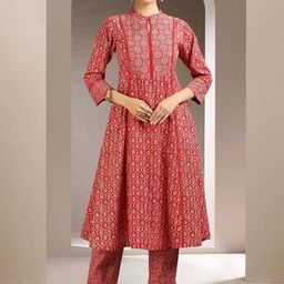 COTTON CULTURE Floral Printed Mandarin Collar Pure Cotton Kurta With Trousers-30
