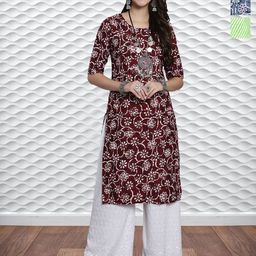 HERE&NOW Selection Of 3 Floral Printed Round Neck Straight Kurtas-image-76