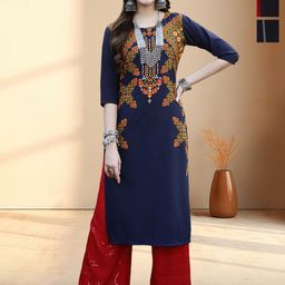 HERE&NOW Selection Of 3 Ethnic Motifs Printed Round Neck Straight Kurtas-image-90