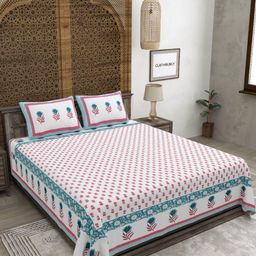 CLOTHOLOGY Pink & White Floral 180 TC King Bedsheet with 2 Pillow Covers-image-47
