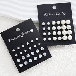 NAVJAI Set of 24 Silver-Plated Metal American Diamond Earrings-image-10