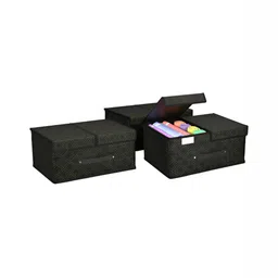 Aura Black & Gold Toned 3 Pieces Printed Foldable Double Lid Drawer Organisers-17