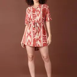 LIMEROAD Floral Printed V-Neck Ethnic Dress-image-37