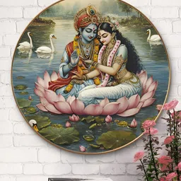 Myntra Elegant Homes Blue & Pink Wooden Religious Radha Krishna on Lotus Wall Art-image-35