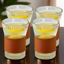 UMAI Transparent & Brown Textured Glass Transparent Mugs Set of Cups and Mugs-43