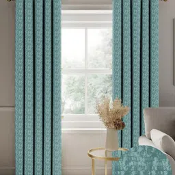 Nefertiti Home Teal Set of 2 Floral Black Out Door Curtain-picture-17