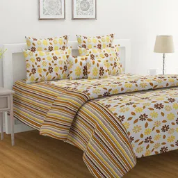 SWAYAM Yellow & White Floral 160 TC King Bedsheet with 2 Pillow Covers-image-66
