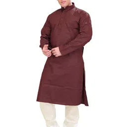 Exotic India Men Mandarin Collar Straight Kurta with Pyjama-picture-49