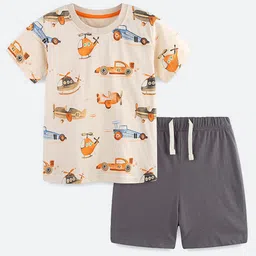 Oh Rare Boys Quirky Printed Round Neck T-shirt with Shorts-image-11