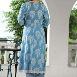 GEKHA Women Printed Regular Thread Work Kurta with Trousers & With Dupatta image 2