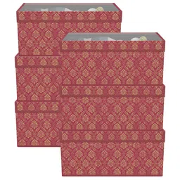 Kuber Industries Maroon 6 Pieces Printed Drawer Organisers With Transparent Lid-37