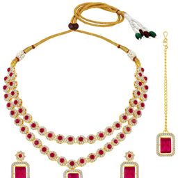 Peora Gold-Plated Crystal & Cubic Zirconia-Studded 2 Layer Jewellery Set-image-19