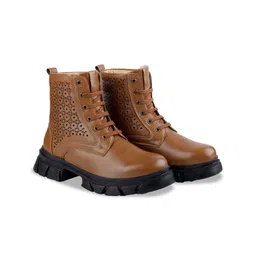 Bxxy Women Textured Platform Heel Lace-up Boots-image-46