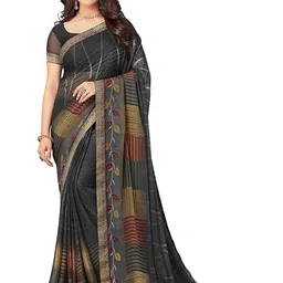 DURGA EMPORIO Striped Printed Pure Chiffon Saree-picture-44