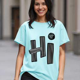 Women Printed Round Neck Cotton Blend Light Blue T-Shirt-image-9
