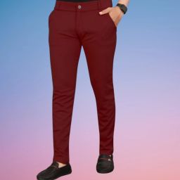 Men Regular Fit Maroon Lycra Blend Trousers-image-53