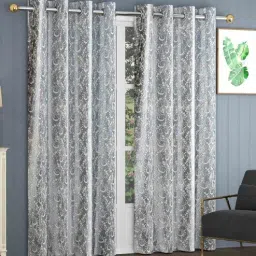 exporthub Grey Polyester Floral 8Ft Blackout Eyelet Door Curtains (Pack of 2)-picture-43