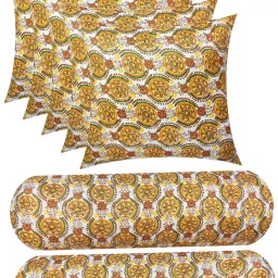 Combo Set of 5 Cushion And 2 Microfibre Floral Bolster Pack of 7-18