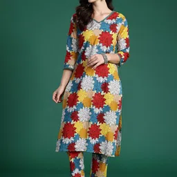Indo Era Floral Printed Pure Cotton Kurta with Trousers-56