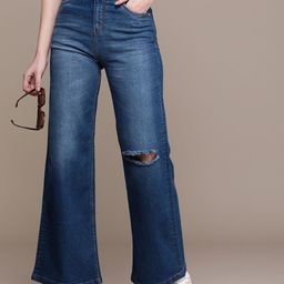 The Roadster Life Co. Women Wide Leg High-Rise Slash Knee Light Fade Stretchable Jeans-image-15