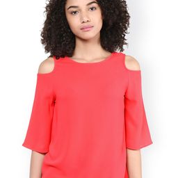 Harpa Women Coral Pink Cold Shoulder Top-image-81