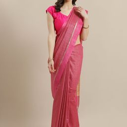 swatika Pink & Beige Striped Bhagalpuri Handloom Saree-image-12