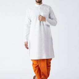 SOJANYA Men White & Orange Solid Kurta with Dhoti Pants-image-7