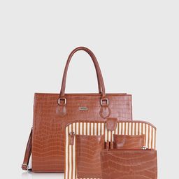 Veneer Textured Structured Tote Bag With Detachable Laptop Sleeve And Wallet-11