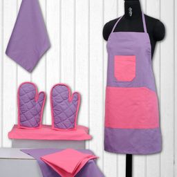SWAYAM Unisex Purple & Pink Colourblocked Cotton Kitchen Linen Set-25