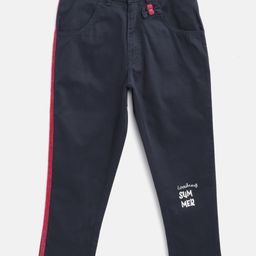 toothless Girls Navy Blue Solid Pure Cotton Regular Trousers-image-80