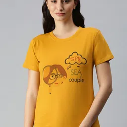 BRATMA Women Mustard Yellow & Brown Typography Printed T-shirt-picture-10